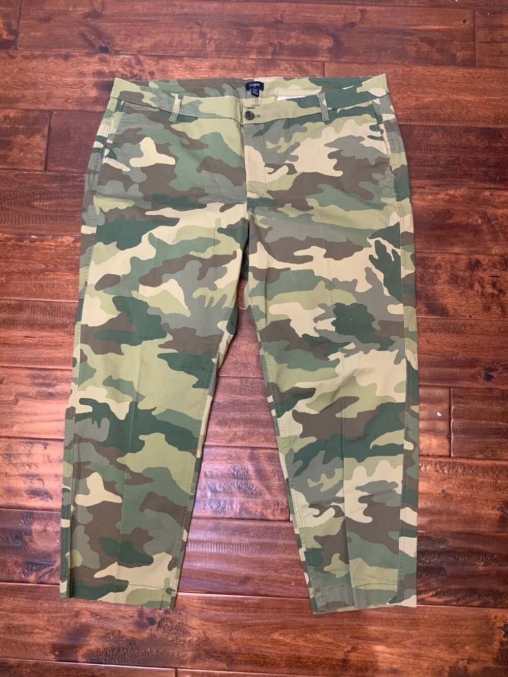 J. Crew Green Camo Chino Tapered Leg Pants, Size 20
